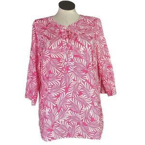 Talbots Tunic Top Women 2X Pink Cotton Tropical Floral 3/4 Sleeve Casual Resort
